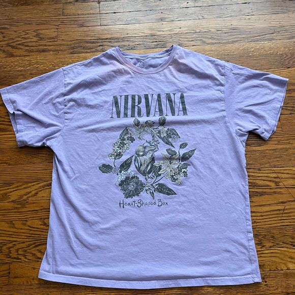 Nirvana Heart-Shaped Box Band T-Shirt XL Purple Cotton Graphic Tee Y2K Grunge - Picture 1 of 7